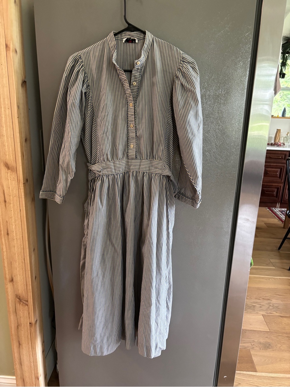 80’s Lanz originals ticking striped cotton midi dress with mandarin collar